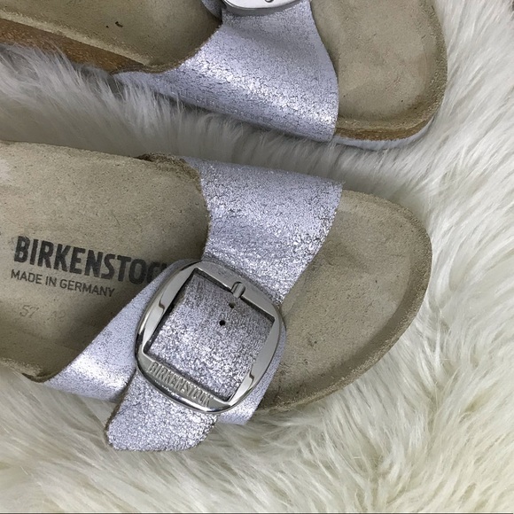 birkenstock Madrid Big Buckle Washed Metallic Blue Silver size 38 - Picture 13 of 15